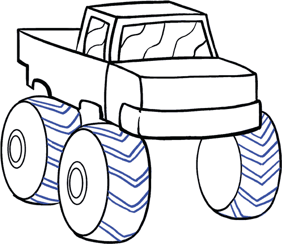 How To Draw Monster Truck - Truck Drawing Easy Step By Step (678x600), Png Download