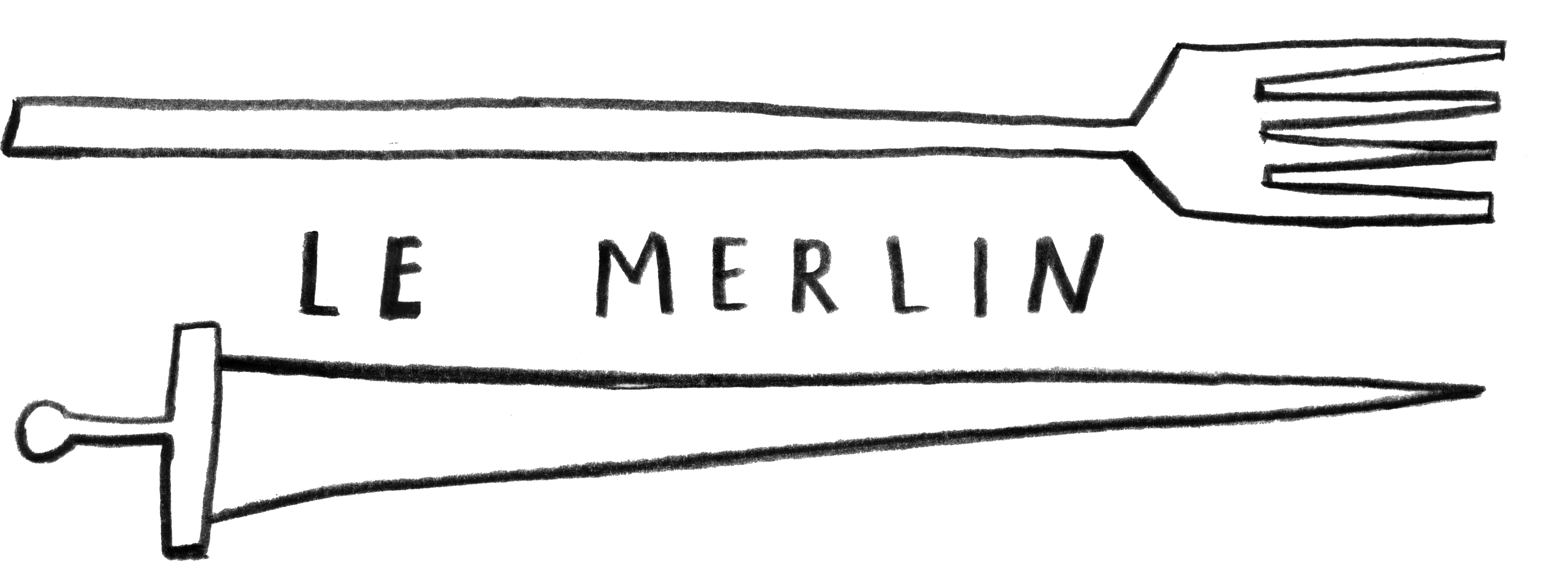 Le Merlin Restaurant Logo - Line Art (3193x1194), Png Download