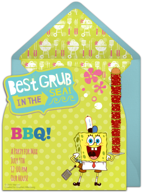 Spongebob Barbecue Online Invitation - Cartoon (650x650), Png Download