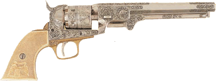 1851 Navy Engraved Revolver, Nickel Simulated Ivory - Denix 1851 Engraved Navy Revolver, Silver - Non-firing (728x267), Png Download