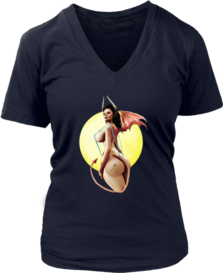 Succubus Pinup 3 T-shirt - Womens Col En V - Ne Pas Regarder (960x960), Png Download