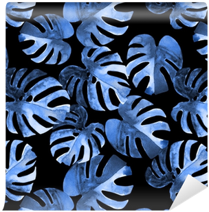 Seamless Floral Pattern With Stylized Watercolor Exotic - Fondos De Hojas Azul Y Negro (400x400), Png Download