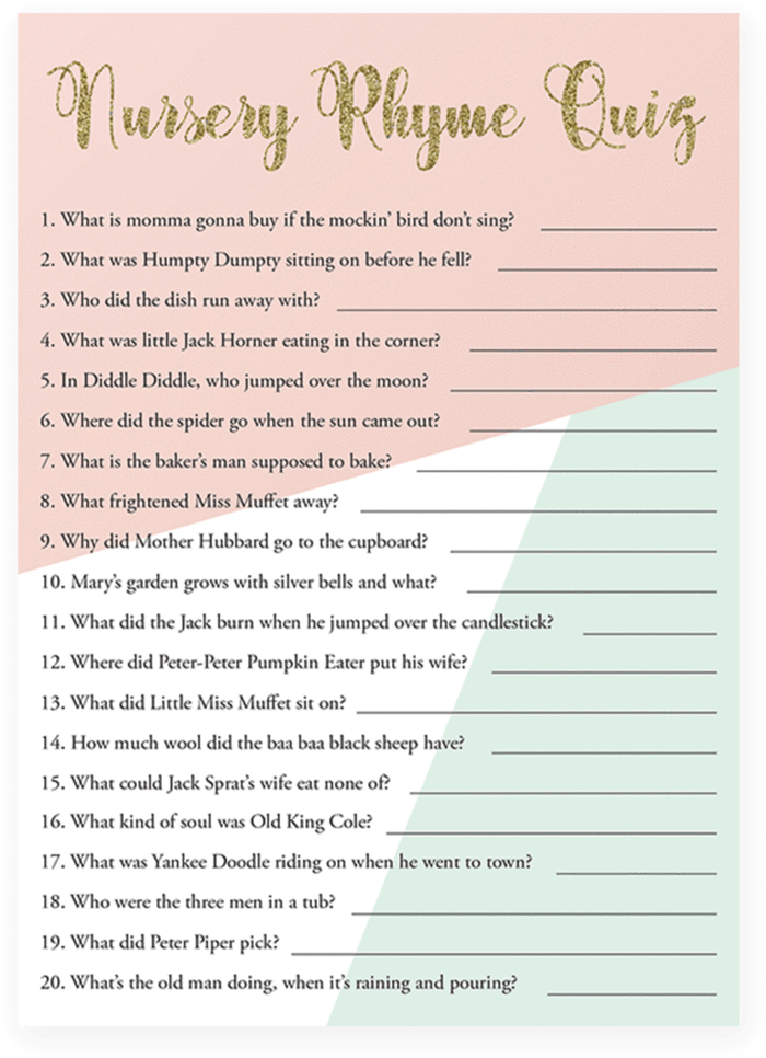 Printable Nursery Rhyme Quiz For Baby Shower By Littlesizzle Nursery