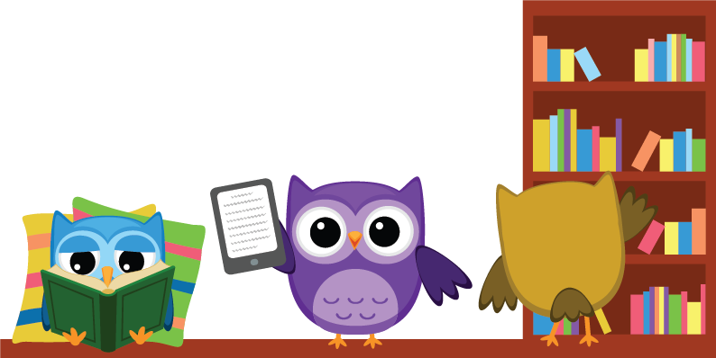 Bookshelf With Owls - Owl Reading (794x398), Png Download