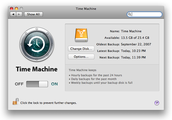 Time Machine Preferences - Mac Os X Time Machine (560x390), Png Download