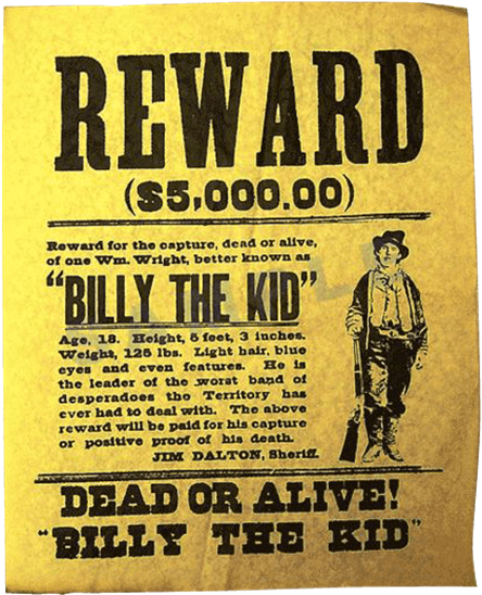 Billy The Kid Wanted Poster (555x555), Png Download