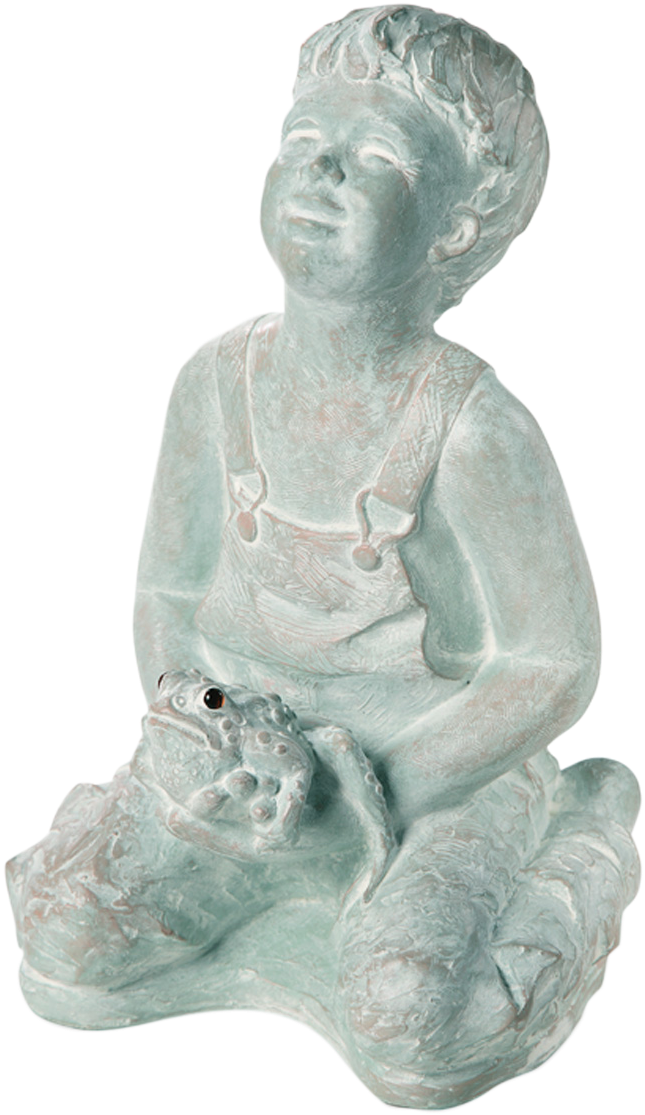 Boy With Toad - Stone Carving (676x1200), Png Download