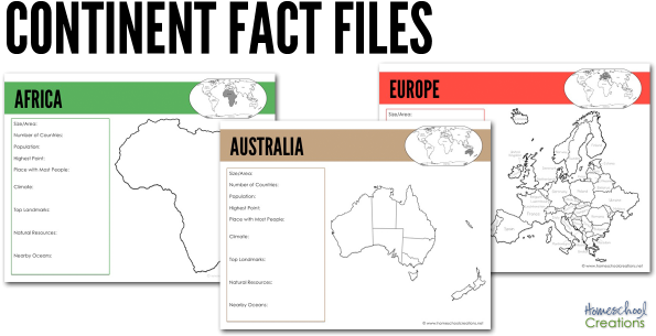 Continent Fact Files Printables From Homeschool Creations - Continent Fact Files (600x314), Png Download
