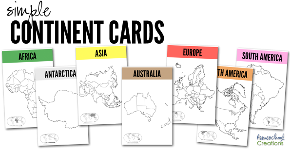 Simple Continent Cards From Homeschool Creations - Commonwealth Games Activities For Toddlers (600x314), Png Download