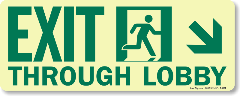 Glowsmart™ Exit Through Lobby, Arrow Down Sign - Exit Glow In The Dark (800x322), Png Download