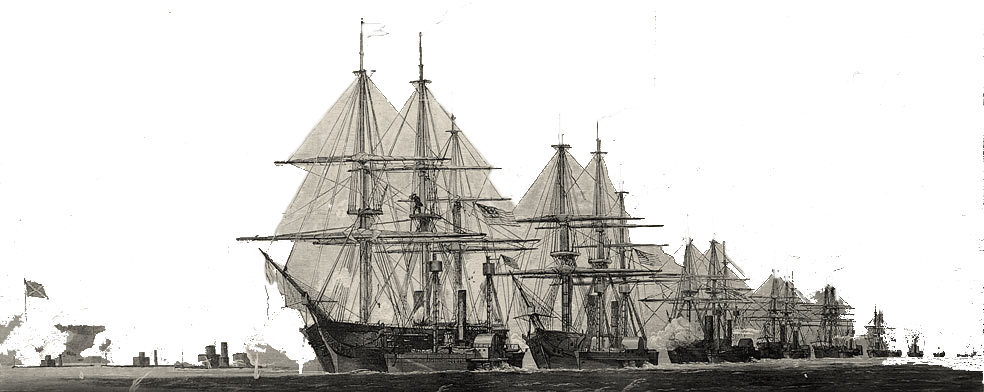 Civil War Ships - Mobile Bay Battle Nthe Fleet Of Admiral David Farragut (984x392), Png Download