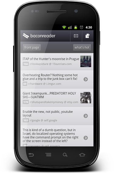 Baconreader Is The Only Reddit App For Android With - Jquery Mobile (375x571), Png Download