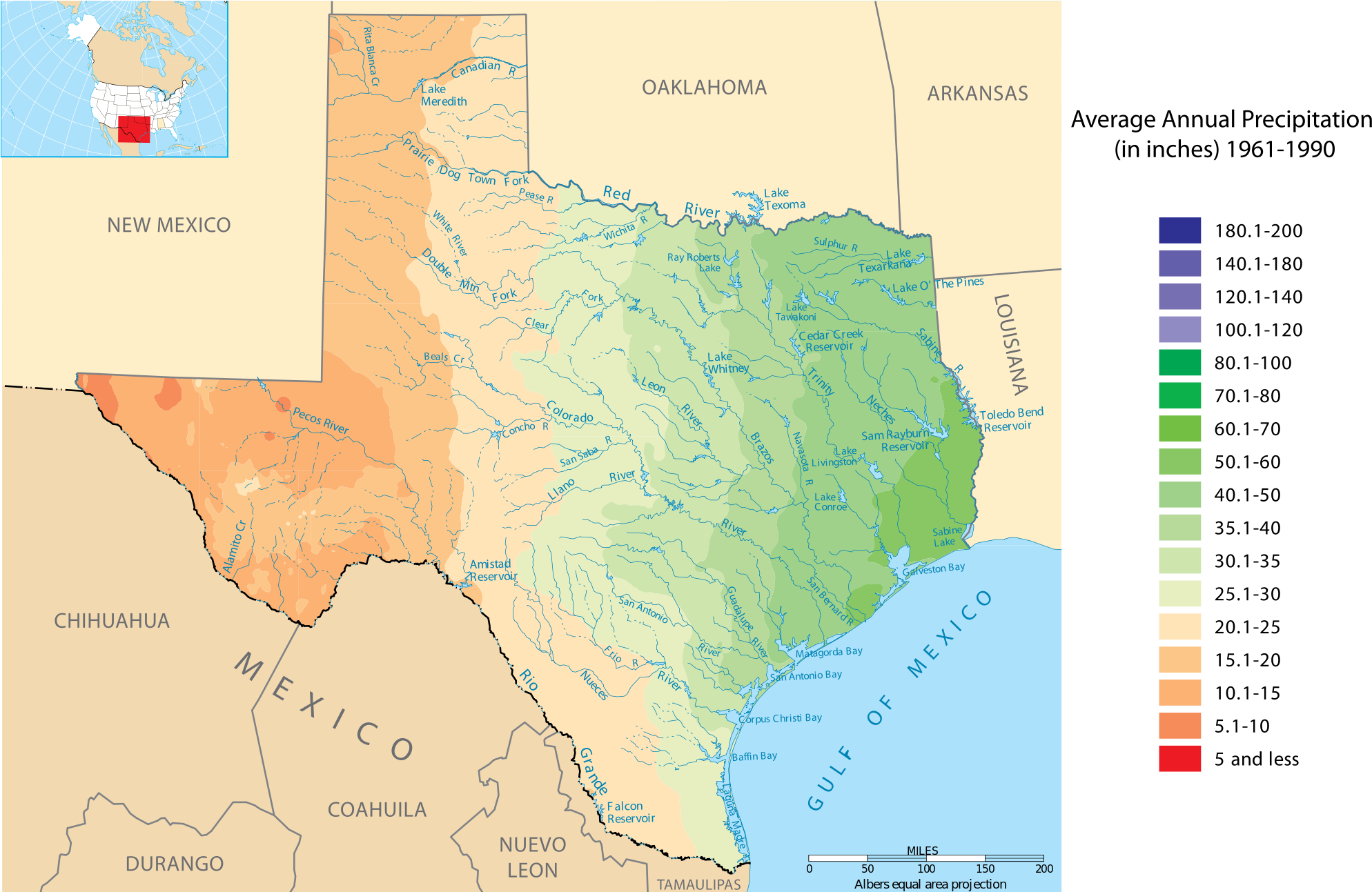 History Of Texas Forests - Rainfall In Texas Map (2000x1292), Png Download