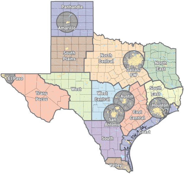 Fftx Region Map - Texas Communities Map (621x588), Png Download