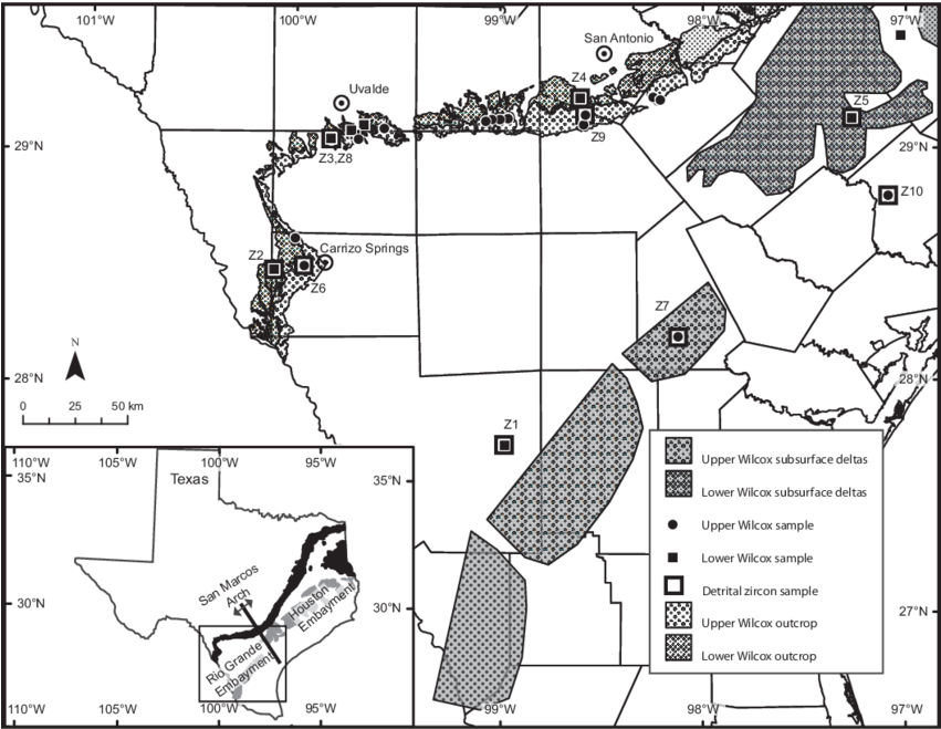 Map Of South Texas Study Region Showing The Distribution - Sandstone (850x667), Png Download