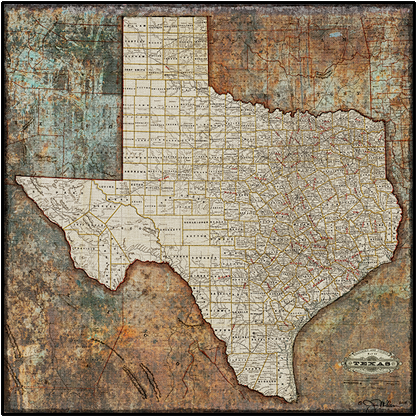 Texas State Railroad Map Canvas - Cobblestone (600x600), Png Download