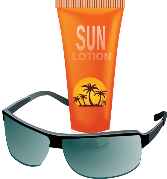 Sunglasses With Sun Tan Lotion Clip Art At Clker - Sun Glasses And Sun Screen (558x598), Png Download