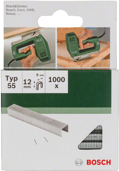 Narrow Crown Staples - Bosch 2609255825 12mm Type 55 Narrow Crown Staples (417x600), Png Download
