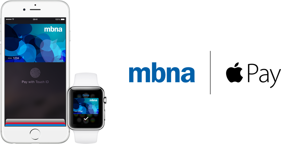 A Smartphone, Smartwatch And The Mbna And Apple Pay - Virtual Credit Card Apple Pay (960x500), Png Download