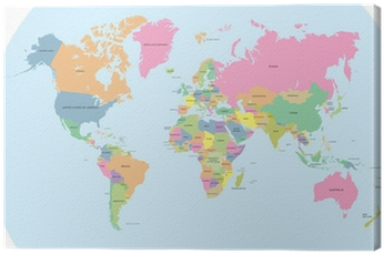 Coloured Political Map Of The World Vector Canvas Print - World Map - Black And Grey Poster 36 X 24in (400x400), Png Download