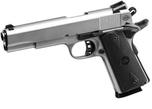 51448 1911 A1 Rock Std Matte Nickel Fs 45acp Leftangled - Rock Island Armory 1911 (500x400), Png Download