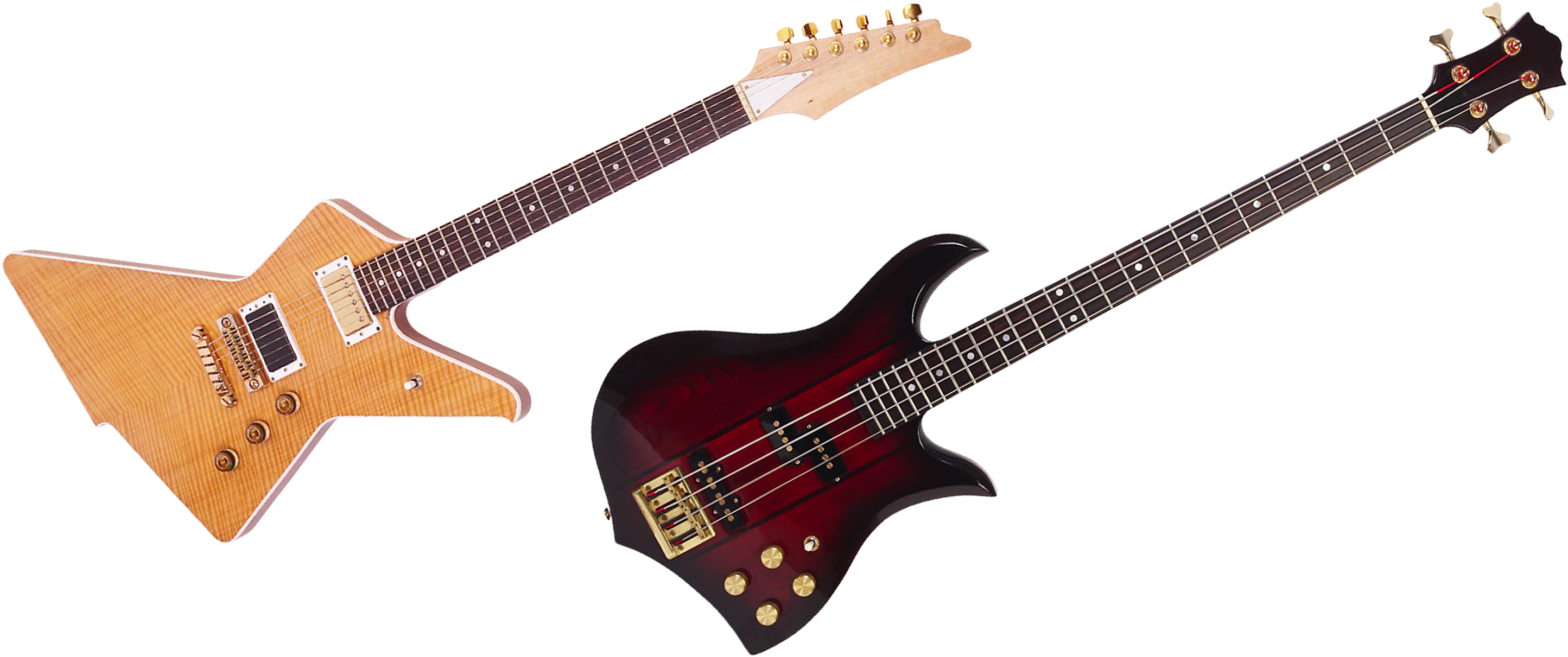 Ibanez Destroyer & Unidentified Triple Cutaway Bass - Guitarra Norteña Rojo Png (2973x1300), Png Download