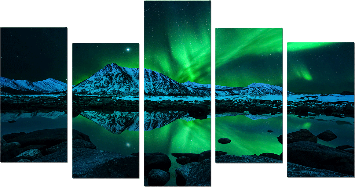 5 Pcs Aurora Borealis Wall Canvas - Blxecky Diy 5d Diamond Painting Cross Stitch Crafts (1200x850), Png Download