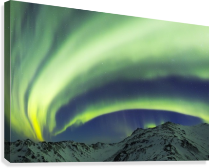 Aurora Borealis Stretches Over Mountains Within Denali - Mountains At Night In The Winter (429x344), Png Download
