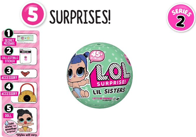 Lol Surprise Lil Sisters 5surprises - Lol - Surprise Lil Sister Doll - Series 2 (891x482), Png Download