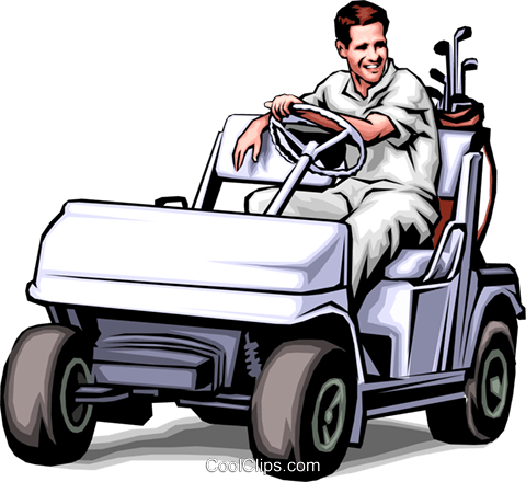 Golfer In Golf Cart Royalty Free Vector Clip Art Illustration - Man In Golf Cart (480x440), Png Download
