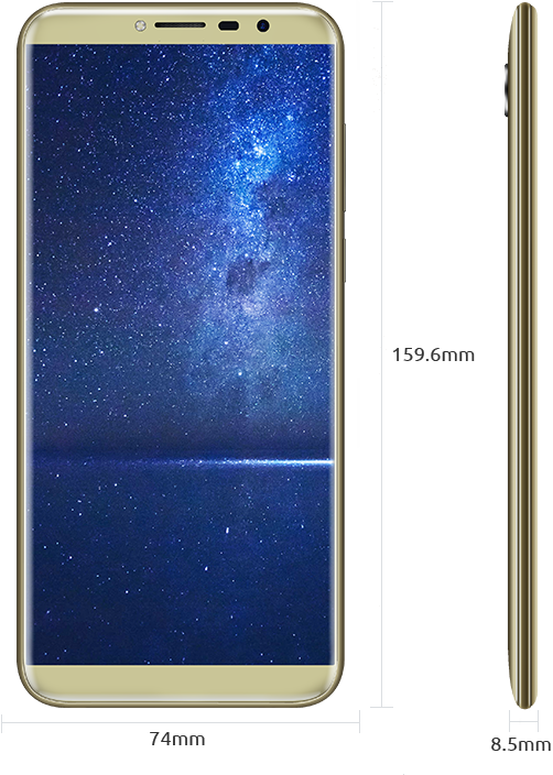 Height - 159 - 6mm - Width - 74mm - Thickness - 8 - - Cubot X18 Gold (502x704), Png Download