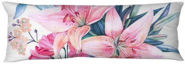 Pink Lily Flower Watercolor Bouquet Body Pillow • Pixers® - Cushion (400x400), Png Download