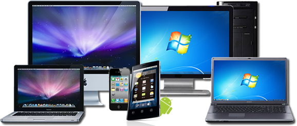 Computers - Cell Phones And Computers (578x246), Png Download