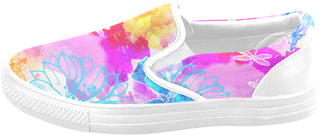 Vibrant Flower Watercolor Women's Unusual Slip-on Canvas - Slip-on Shoe (500x500), Png Download