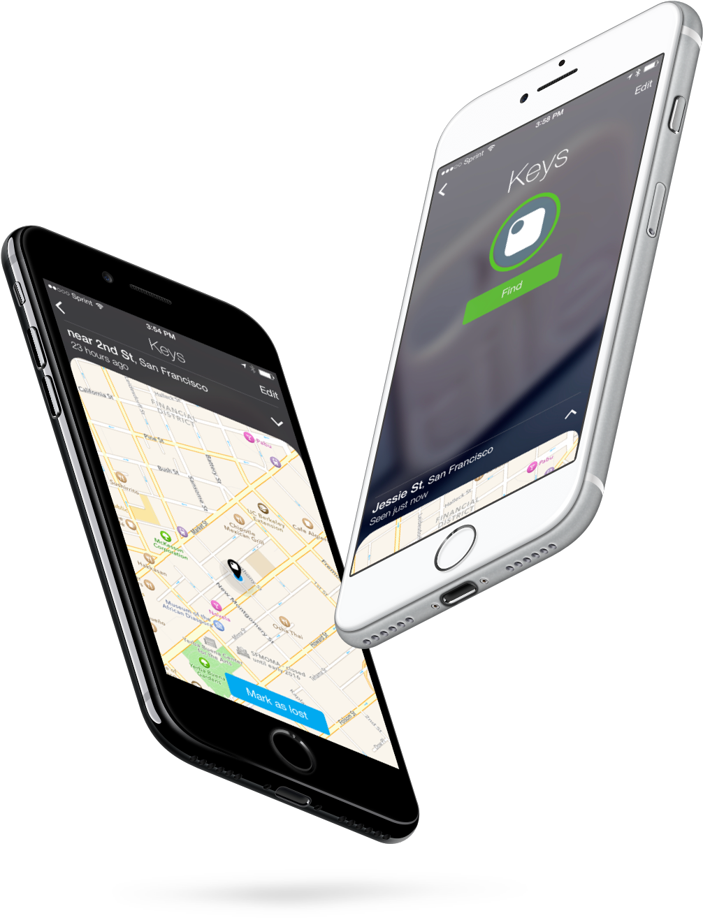 Two Iphones Displaying Screens From The Tile App - Iphone (1006x1314), Png Download