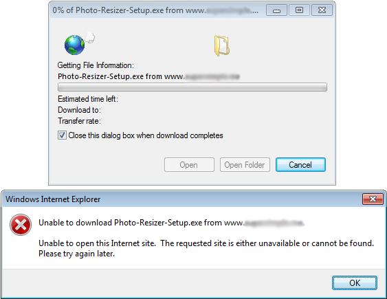 Unable To Open This Internet Site - Internet Explorer Download Error (573x439), Png Download