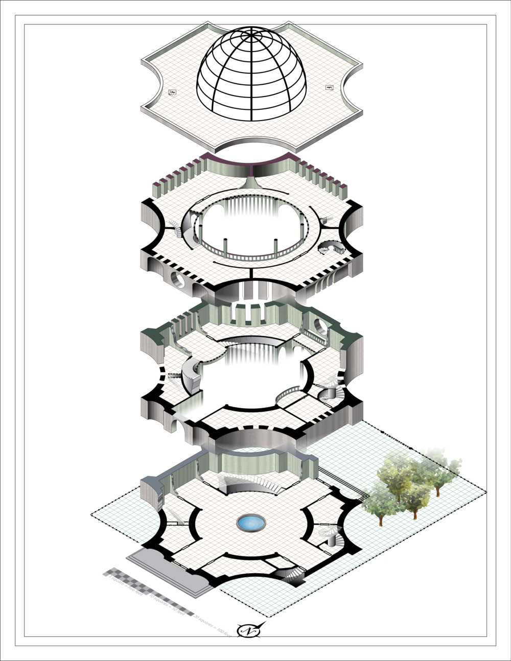 Shrine To The Stars Between, A Vector-drawn Isometric (1000x1294), Png Download