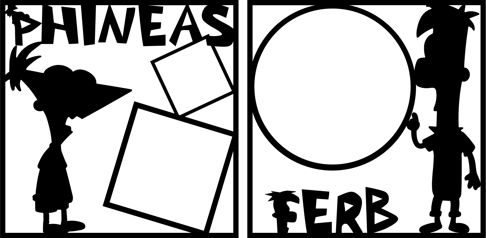 Phineas And Ferb Black White Scapbook Overlay - Phineas And Ferb (1688x828), Png Download