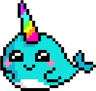 Narwhal - Unicorn Pixel Art (360x380), Png Download