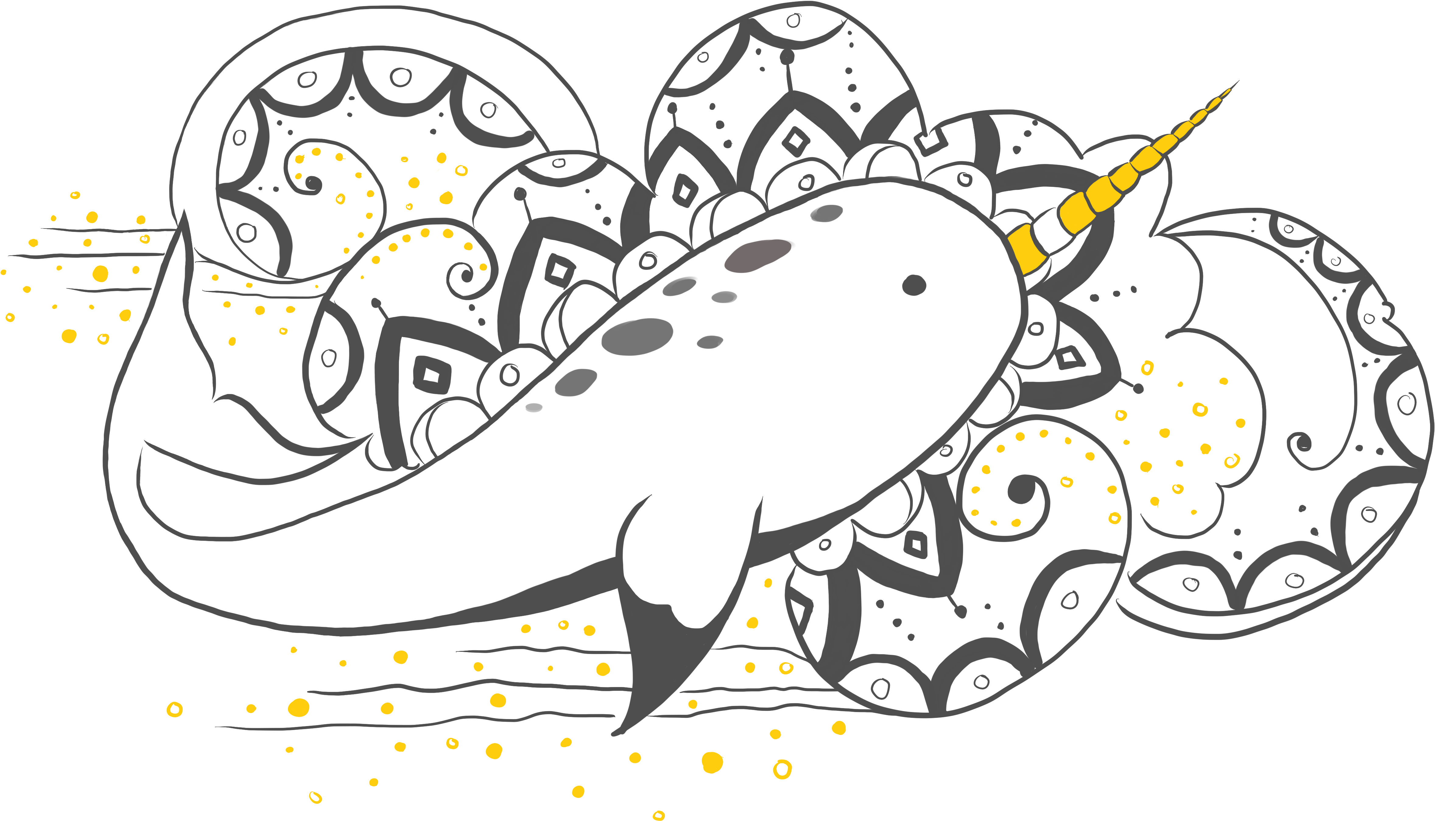 Sailing Narwhal Pastel Ocean - Cartoon (4800x4200), Png Download