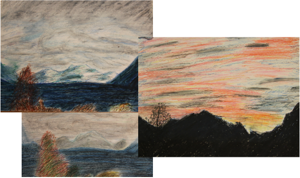 Oil Pastel Mountains - Painting (610x362), Png Download