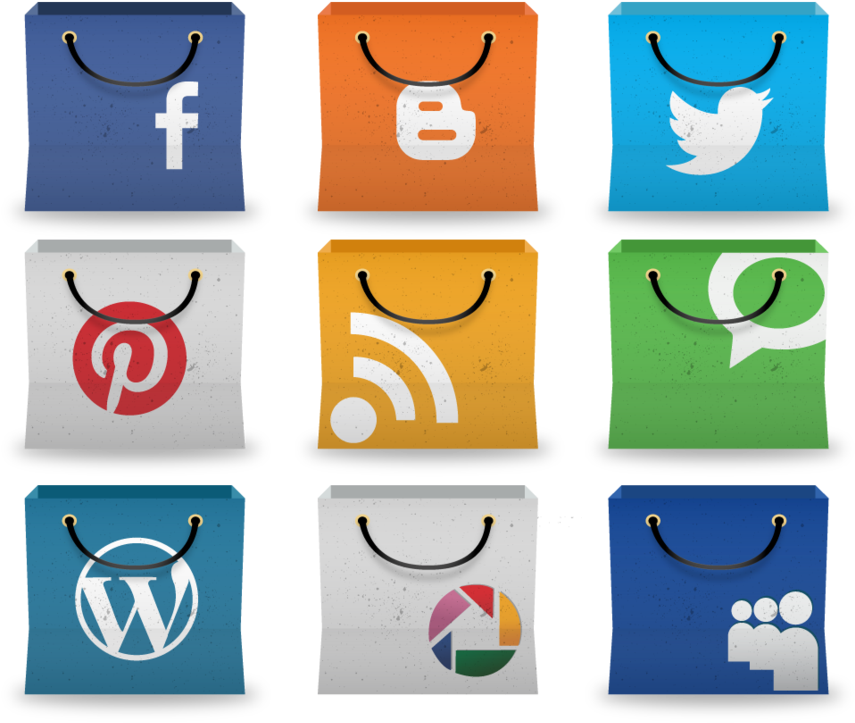 Social Media Icons In Shopping Bag By Kudah-d6qj8e1 - Online Shopping Using Social Media (1063x752), Png Download