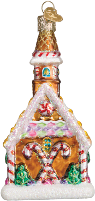 Old World Christmas Gingerbread Church Glass Ornament (442x442), Png Download