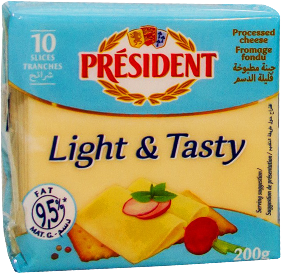 President Light Slice Cheese 10 Slices 200 Gm - President Creme De Brie (1000x1000), Png Download