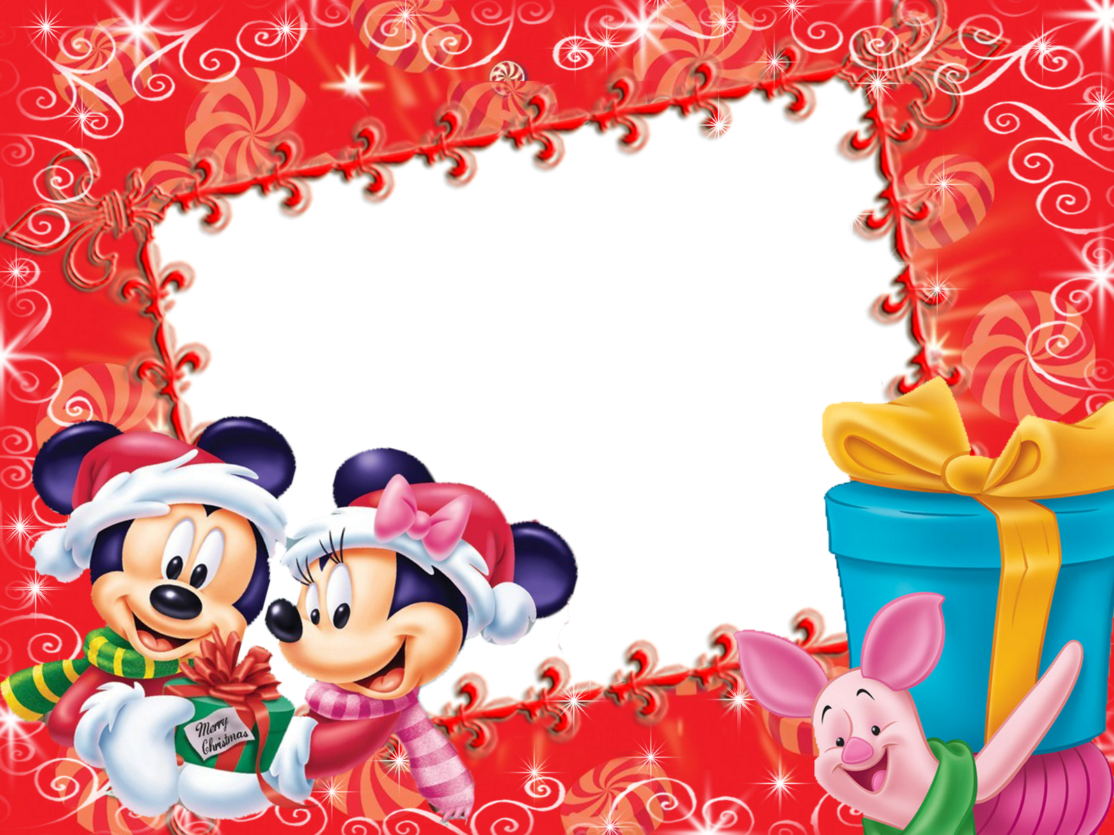 Moldura De Natal Com Minnie E Mickey - Disney Mickey Minnie Mouse Merry Christmas Xmas Santa (1600x1200), Png Download