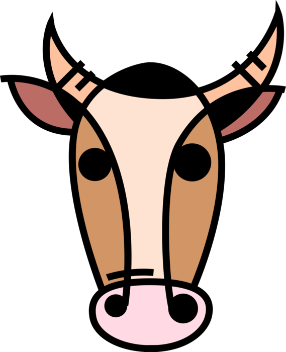 Vector Illustration Of Farm Livestock Cattle Bull Head (569x700), Png Download