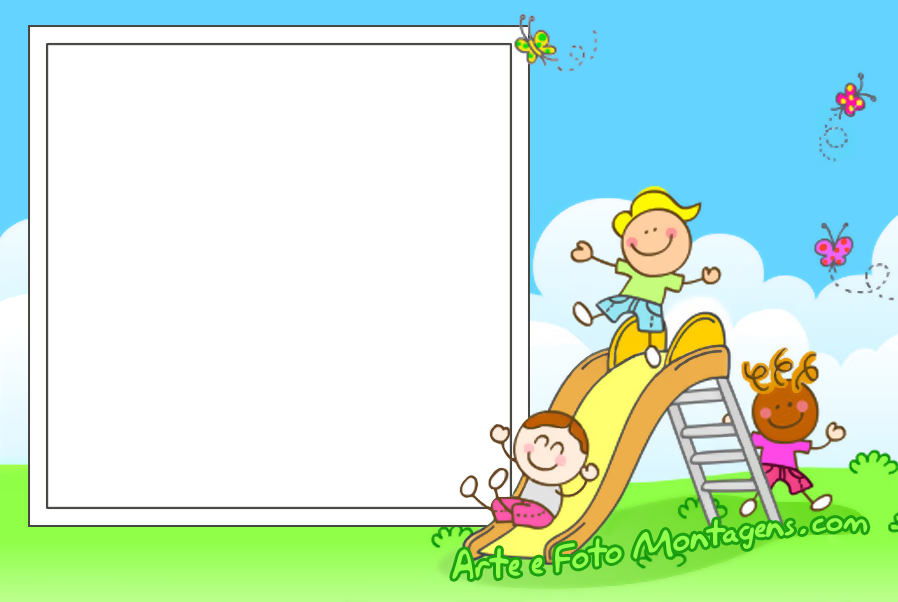 Molduras - Children Playing Cartoon (898x602), Png Download