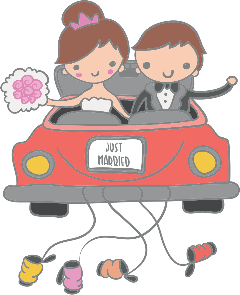 Desenho De Noivinhos Para Convite Bendito Papel - Noivinhos No Carro Png (790x969), Png Download