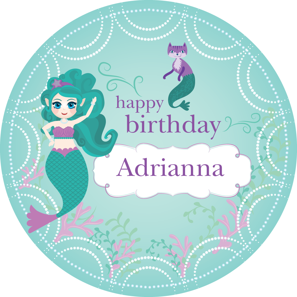 Under The Sea Party Cake Print - Mermaid Label Png (1125x1125), Png Download