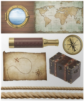 Nautical Objects Set Isolated - Art Print: Kuzmin's Aged Old World Map, 61x41in. (400x400), Png Download